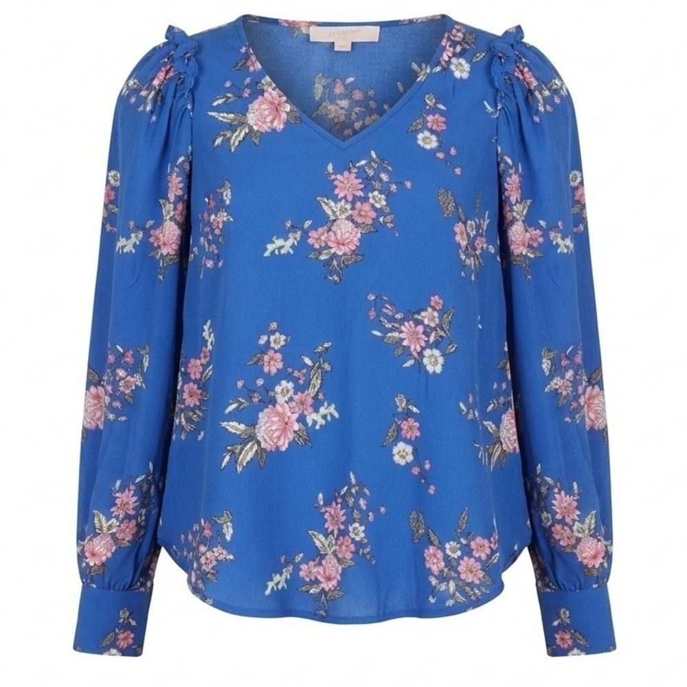Loft Romantic Sweet Spring NWT XXS Petite Bright Blue Floral Long Sleeve Blouse
